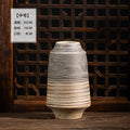 Medium grey ochre striped textured ceramic vase 25 cm high