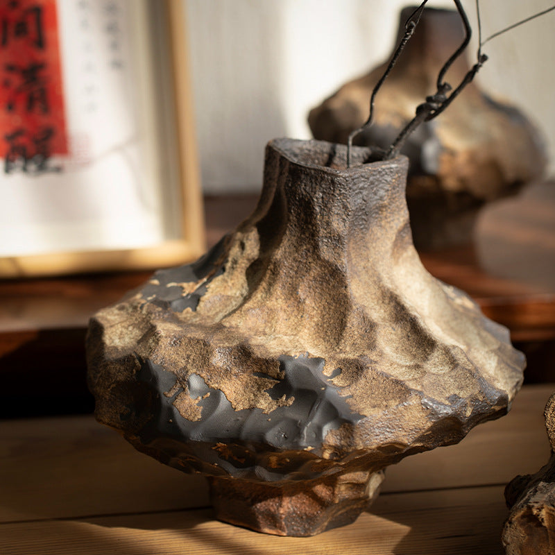 Irregular stone-inspired ceramic vase decorative detail view