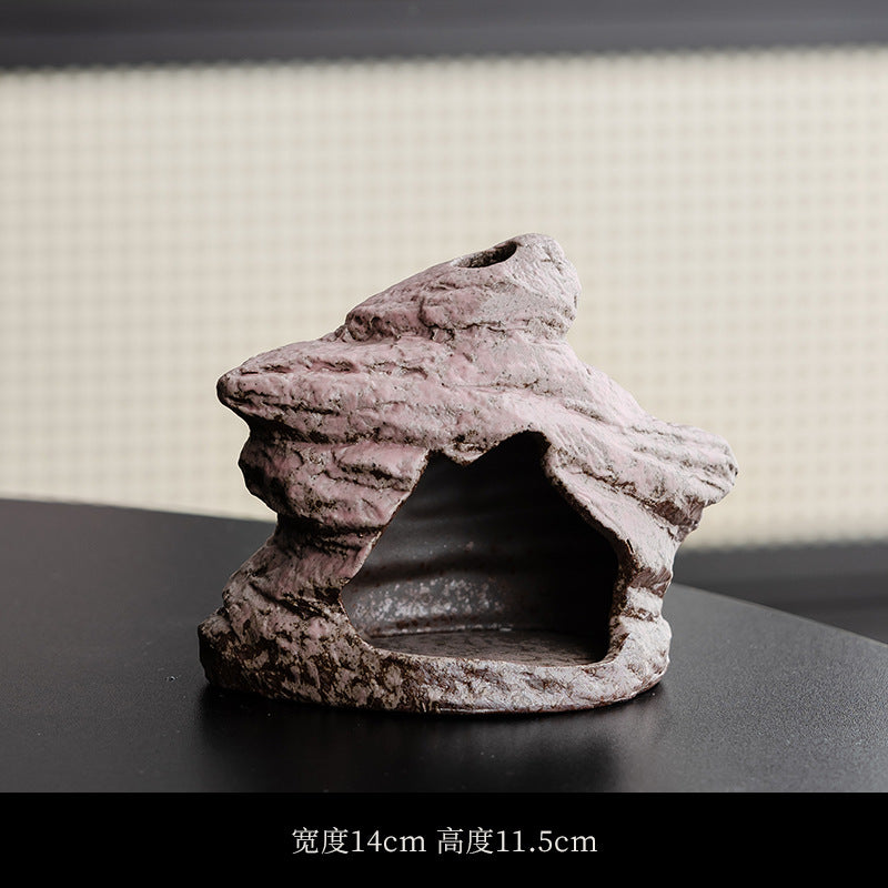 Organic cave ceramic ritual burner approximately 14 cm wide by 11.5 cm high