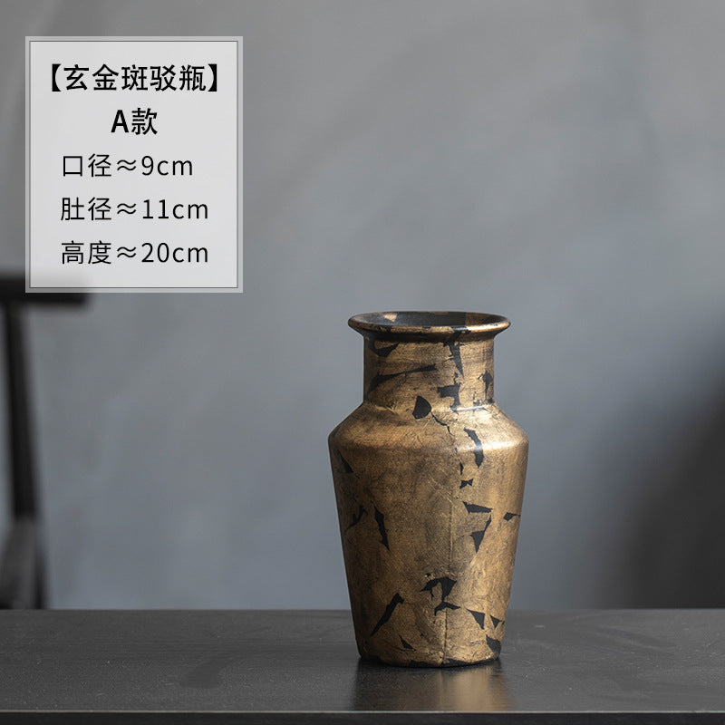 Style A black gold crackle ceramic bottle vase 20 cm high