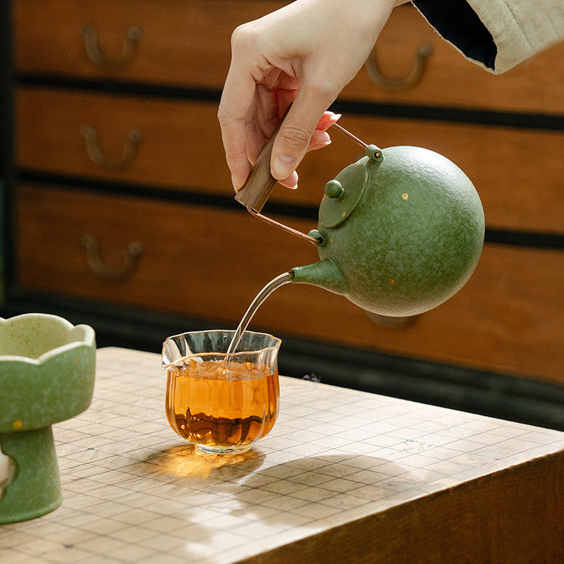 Authentic Cyan-Orange Gold-Fleck Fenggu Beam Hearthside Boiling Tea Kettle - 380ml Teaware