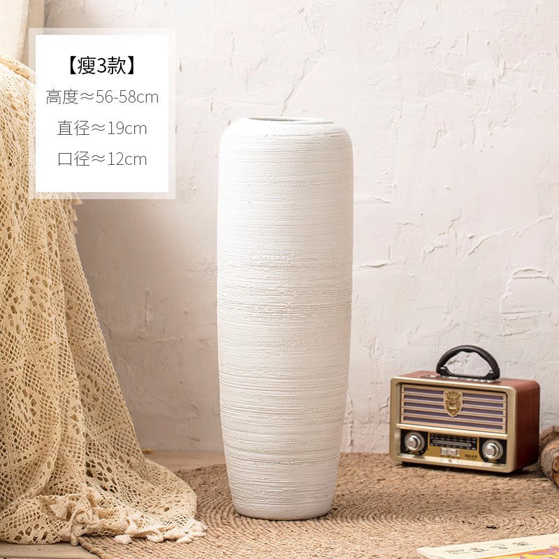 Ivory white slim ribbed floor vase 56 to 58 cm high