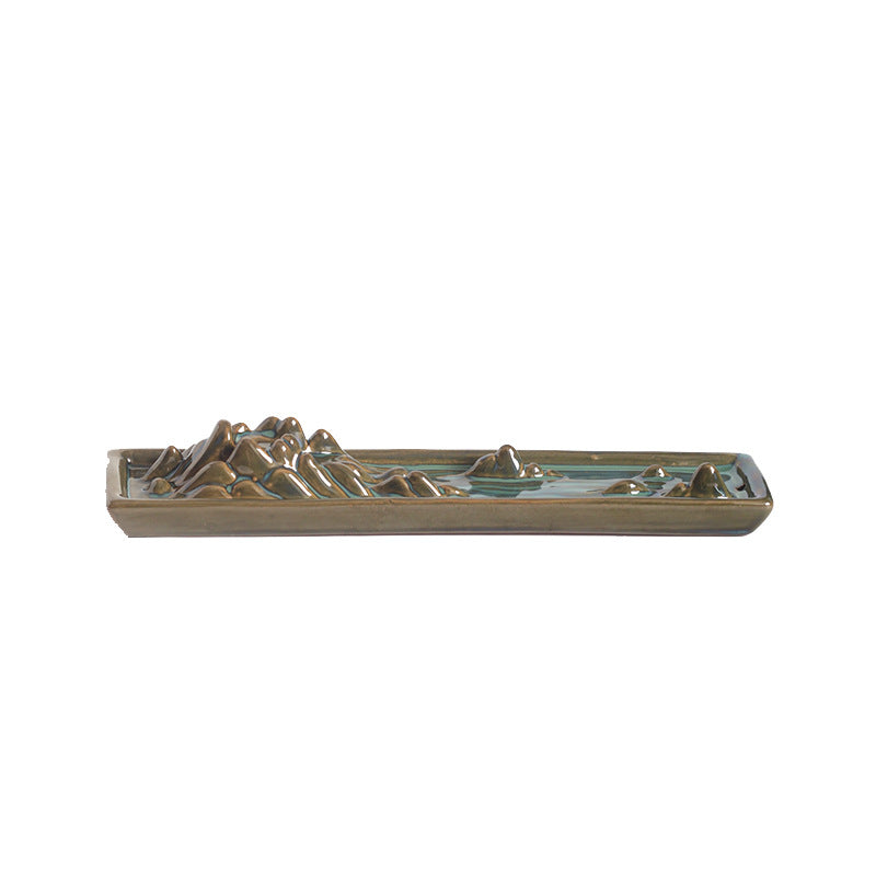 Mountain landscape ceramic incense tray isolated on white background
