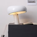 Black mushroom marble table lamp with glossy curved shade and white stone base