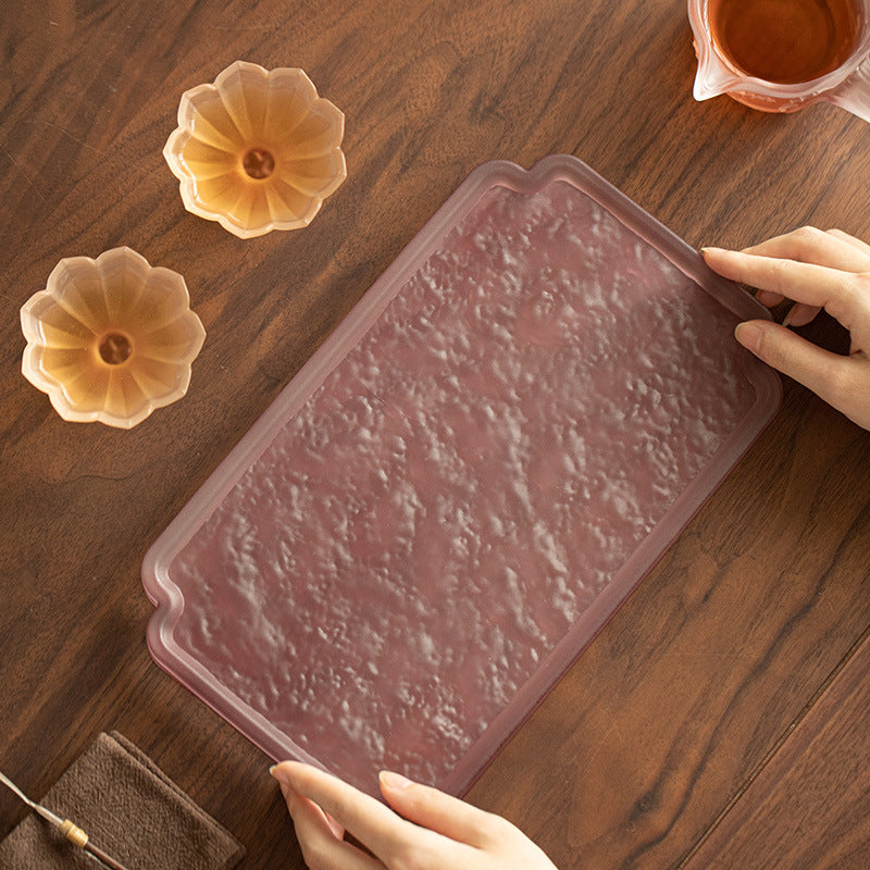 Handcrafted Frosted Amethyst Liuli Crystal Glass Square Dry-Brewing Teaware Tray - 18cm Teaware Accessories