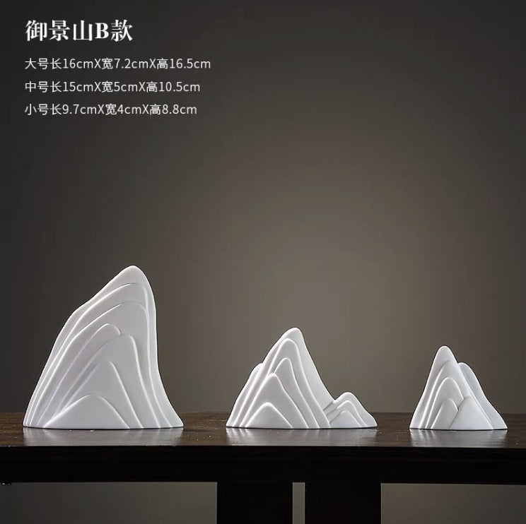 New Chinese Ceramic Mountain Sand-Tray Landscape – Pavilion, Scholar & Snow Peak Zen Tabletop Decor Collection