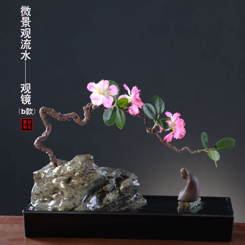 Bronze rock blossom branch New Chinese tabletop water landscape
