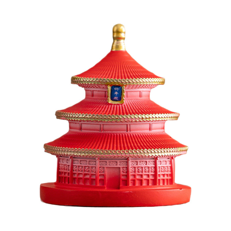 Imperial red Temple of Heaven ceramic incense burner isolated on white