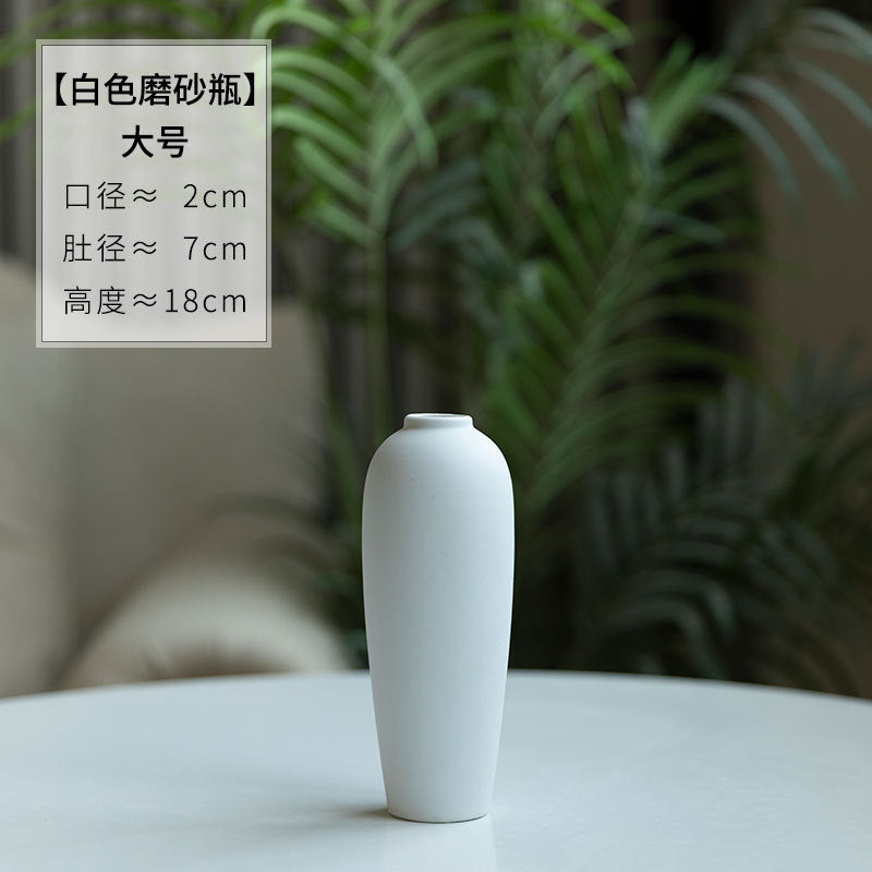 Matte white sand-texture ceramic vase tall 18 cm size