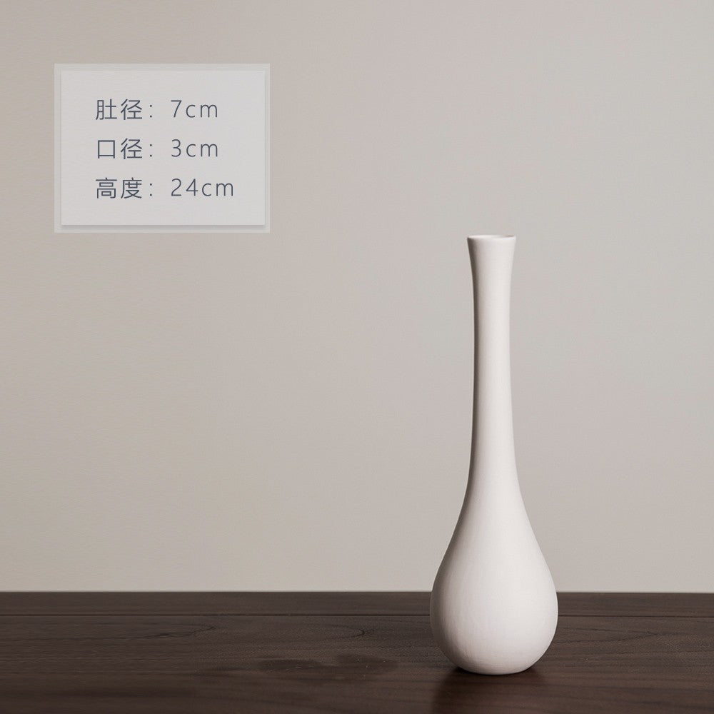 Matte ivory long-neck pear ceramic bud vase, 24 cm high