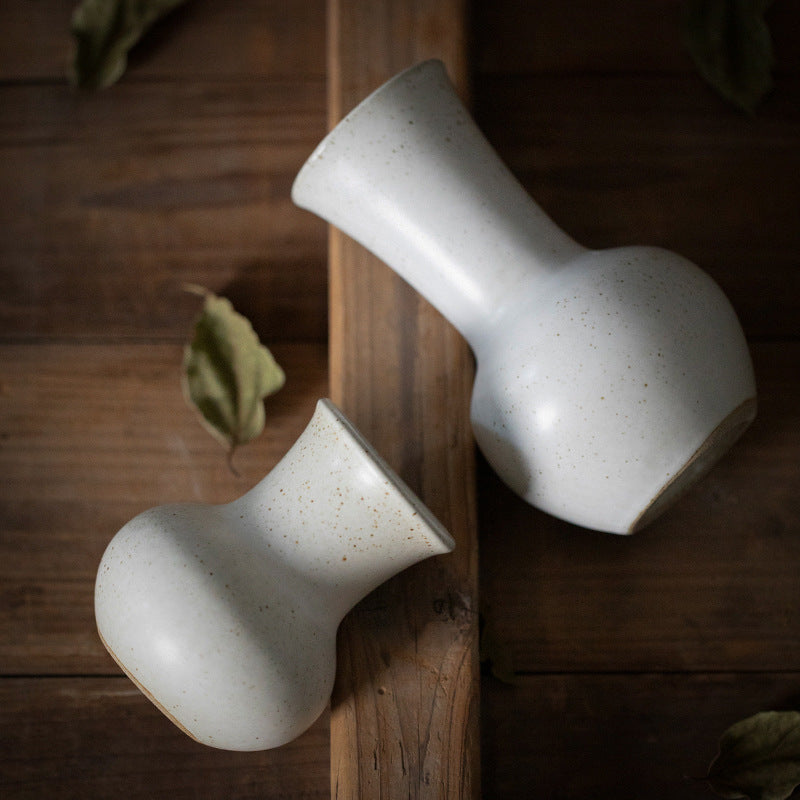 Ivory white flared-neck rustic ceramic bud vase pair in two sizes