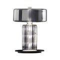 Smoked glass column table lamp with clear fluted glass body