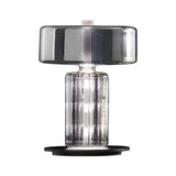 Art Deco Glass Column Table Lamp – 35cm or 45cm Smoke Grey & Amber LED Accent Light