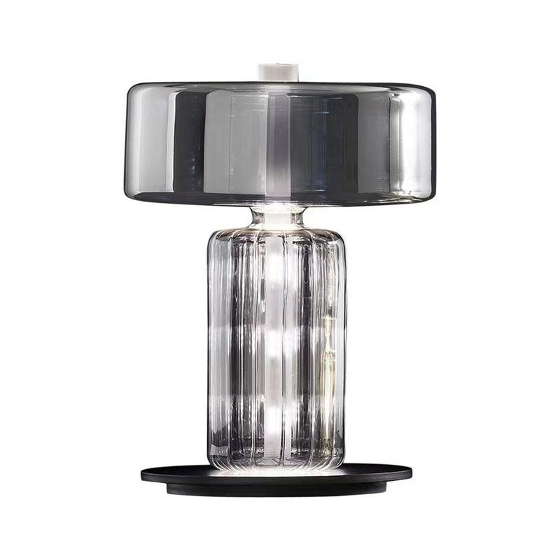 Smoked glass column table lamp with clear fluted glass body