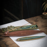 Chinese Landscape Ceramic Incense Tray Collection – Mountain Cloud, Leaf Boat & Gourd Tea Room Burner