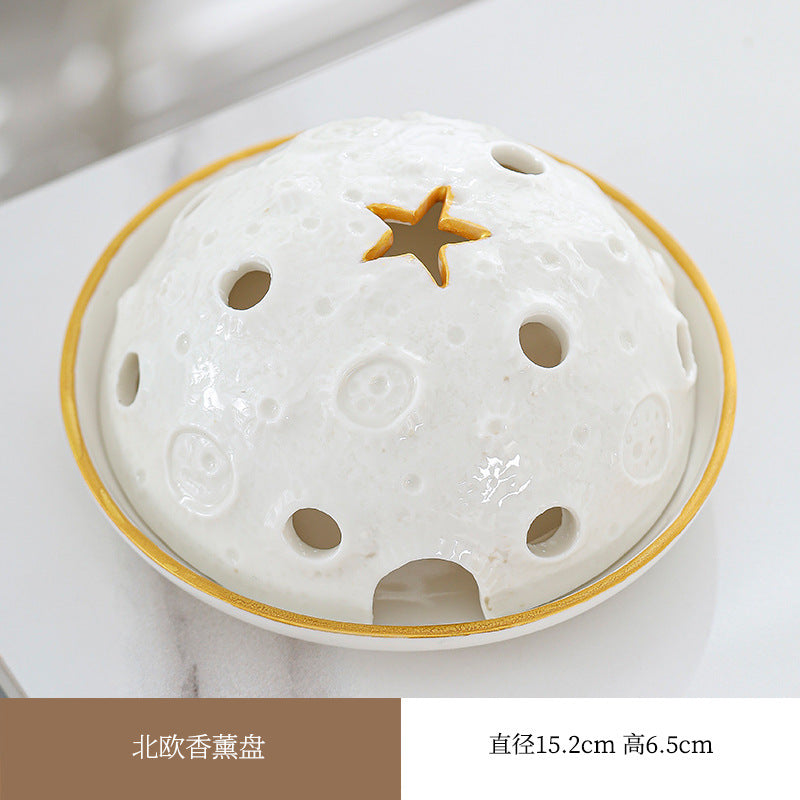 Star vent ceramic incense dome approximately 15.2 cm diameter and 6.5 cm high