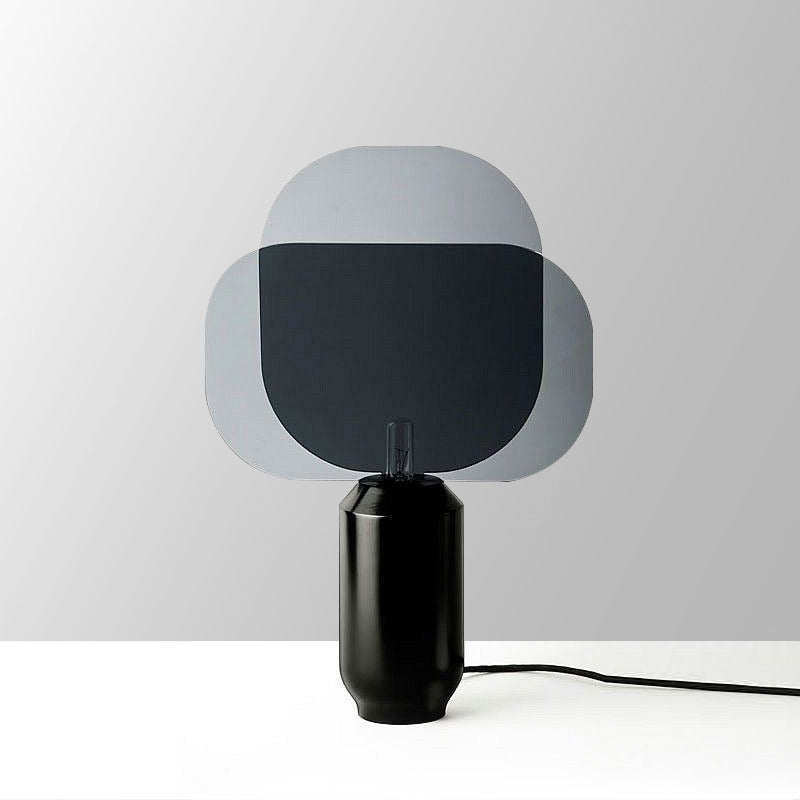 Modern smoked acrylic panel bedside lamp with glossy black cylinder base