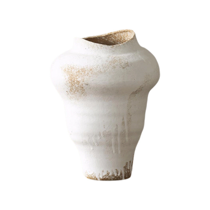 Aged white asymmetrical rustic ceramic vase product view