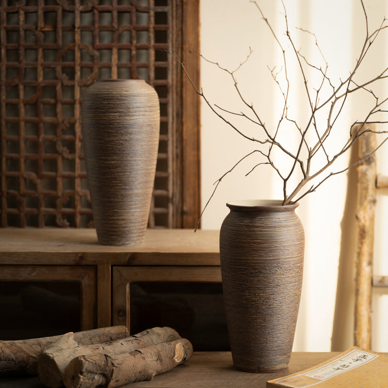Brown textured ceramic vases in 29 and 33 cm heights