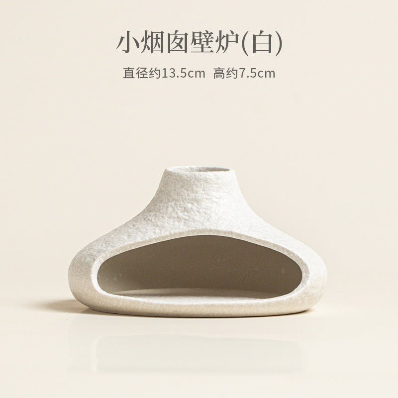 White low profile ceramic ritual fireplace approximately 13.5 cm wide