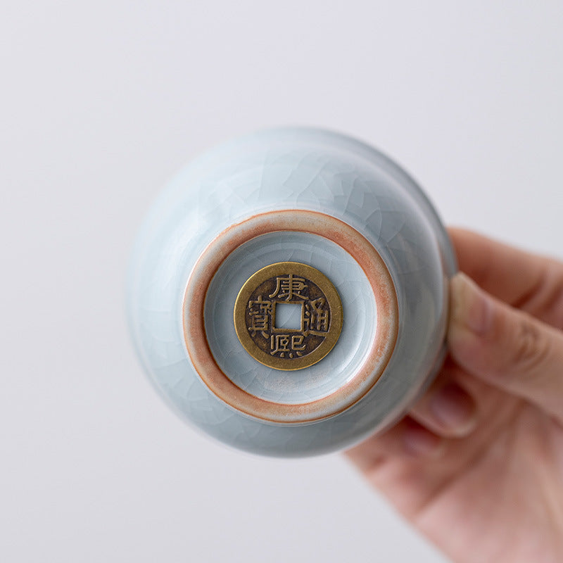 Handcrafted Ru Ware Sky Blue Celadon Crackle Master Teacup - 85ml Gongfu Teacup