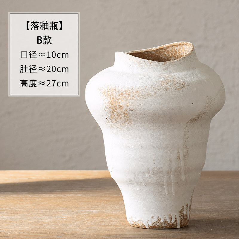 Aged white rustic ceramic vase style B 27 cm high