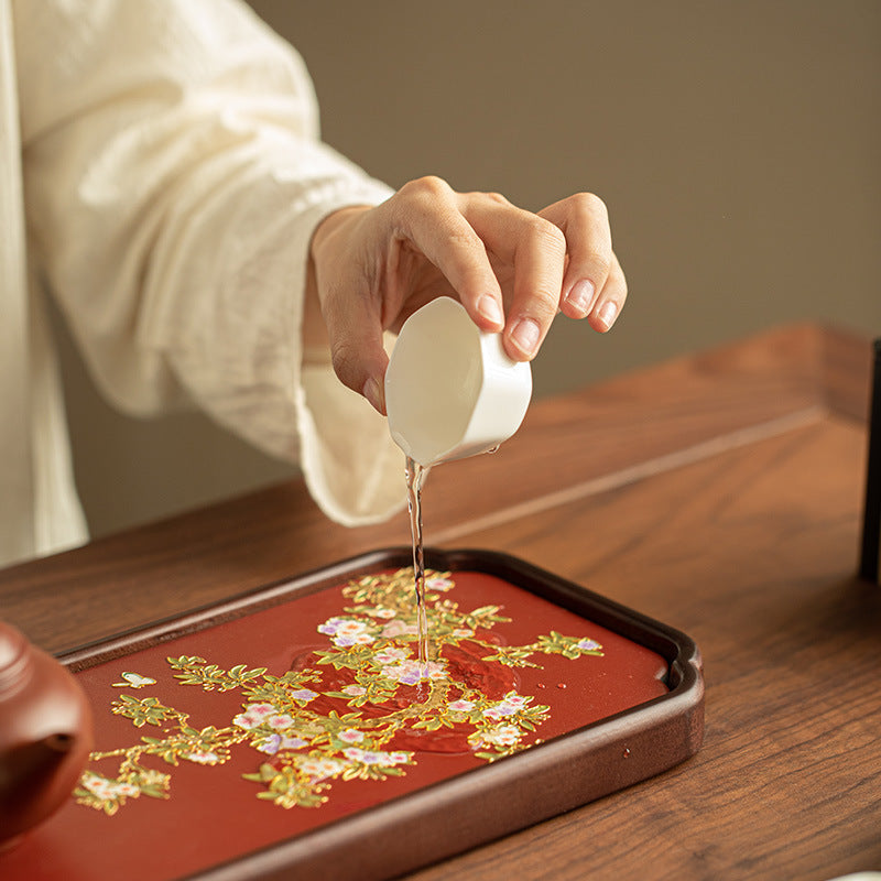 Neo-Chinese Gilded Peach Blossom Ceramic Dry-Brewing Teaware Tray - 20cm Teaware Accessories