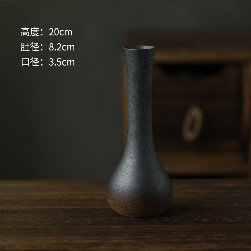 Charcoal black long-neck ceramic bud vase 20 cm high