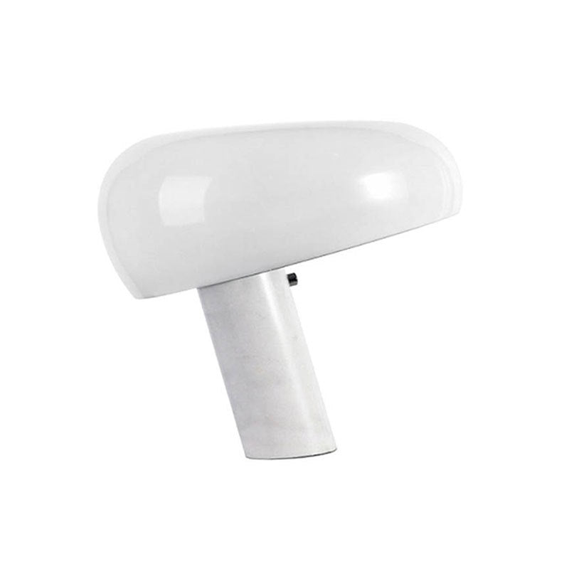 White mushroom table lamp with angled marble base front view