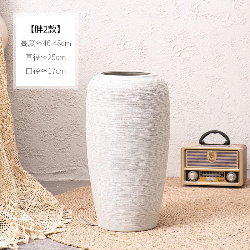 Ivory white wide ribbed floor vase 46 to 48 cm high