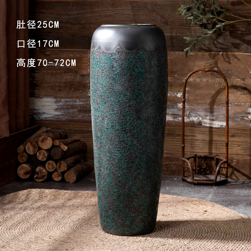 Wide green patina ceramic floor vase 70 to 72 cm high