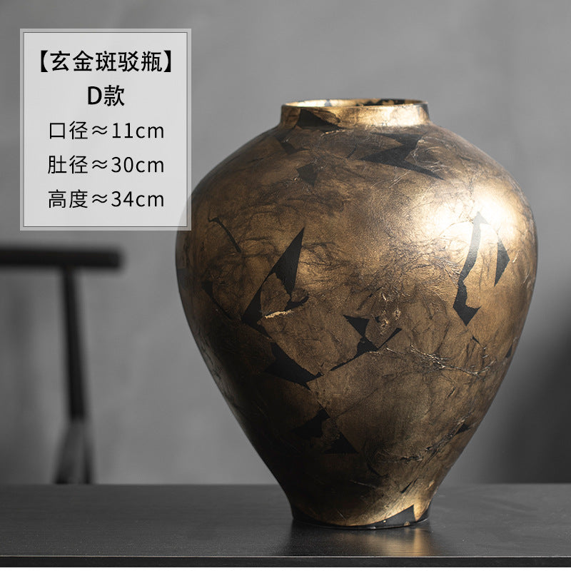 Style D large black gold crackle ceramic jar vase 34 cm high