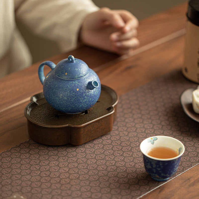 Authentic Jingdezhen Raw Mineral Sapphire Blue Gold-Splashed Sphere Teapot - 180ml Gongfu Teapot