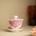 Handcrafted Dehua Mutton Fat Jade Porcelain 360-Degree Filter Hovering Sancai Gaiwan with Peony Relief - 160ml Gongfu Tea Bowl