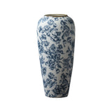 Blue Botanical Floral Ceramic Vase – White New Chinese Style Chinoiserie Decorative Vessel