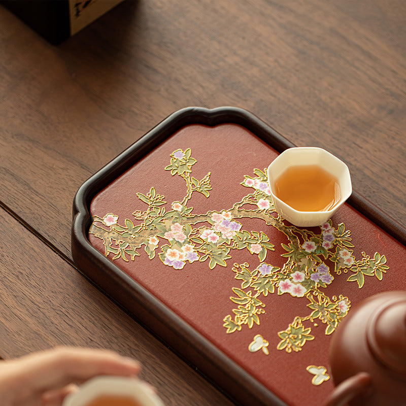 Neo-Chinese Gilded Peach Blossom Ceramic Dry-Brewing Teaware Tray - 20cm Teaware Accessories