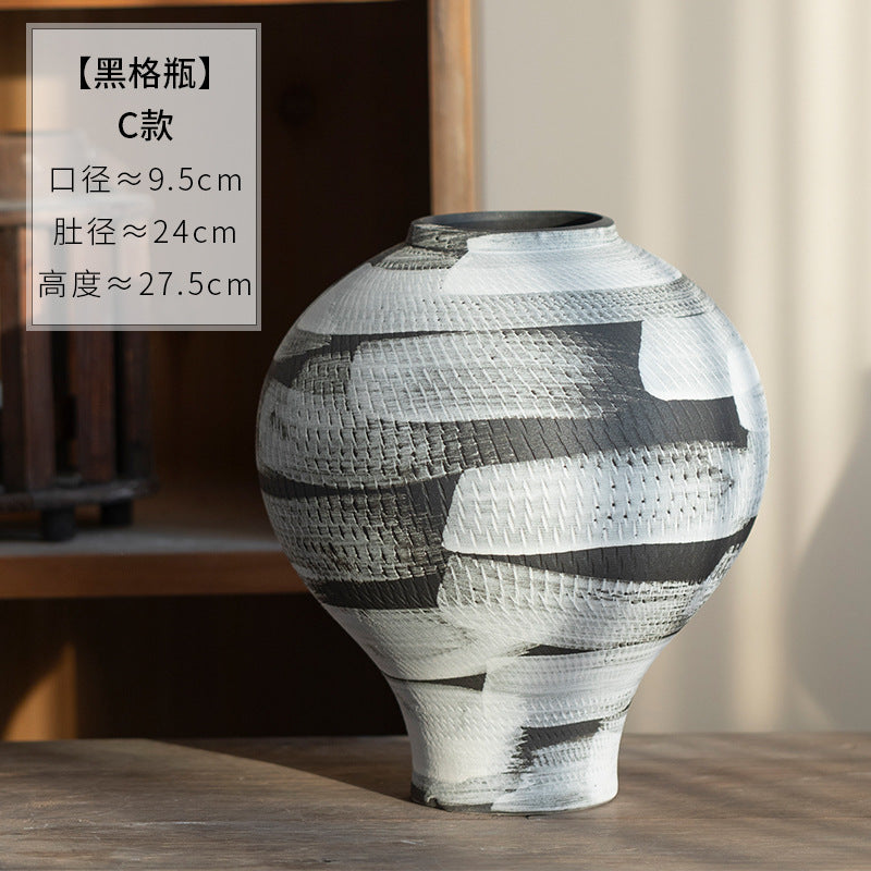 Black and white ceramic vase style C 27.5 cm high