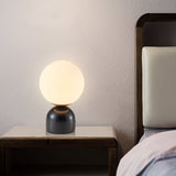 Mini Marble Globe Table Lamp – 23.5cm Black, White or Green Stone Base with Frosted Glass Orb