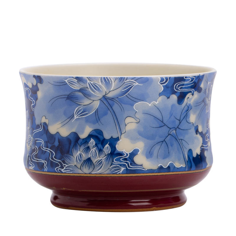 Authentic Jingdezhen Hand-Painted Underglaze Blue & White Allover Lotus Master Tasting Cup Pair (Set of 2) - 70ml Gongfu Teacups