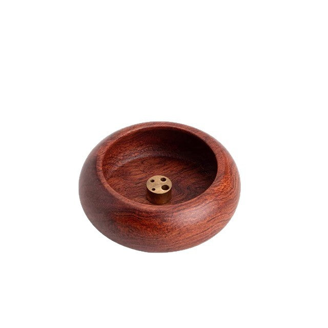 Round bubinga wood incense holder with multi-hole brass insert