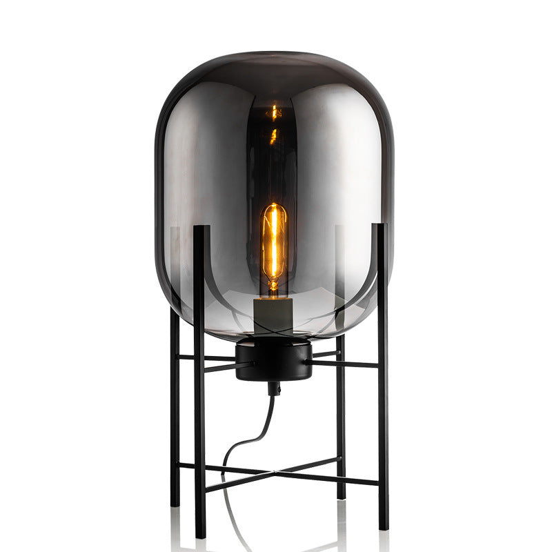 Smoke grey glass cage floor lamp side view