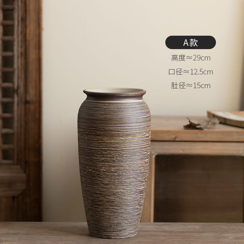 Brown ribbed ceramic vase 29 cm high