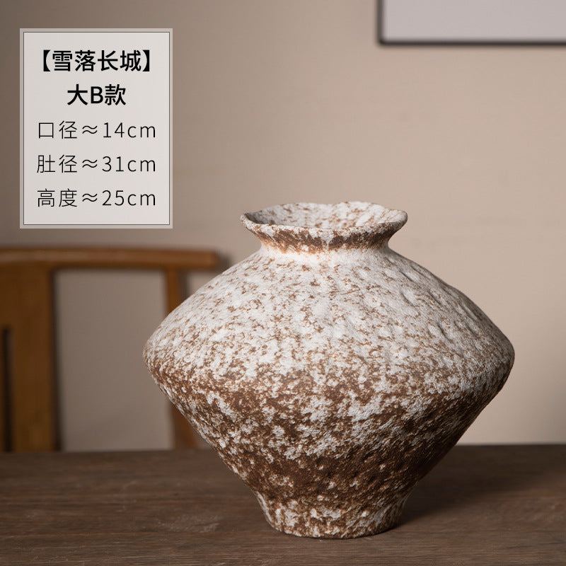 Weathered white and brown rustic ceramic vase, Large B 25 cm