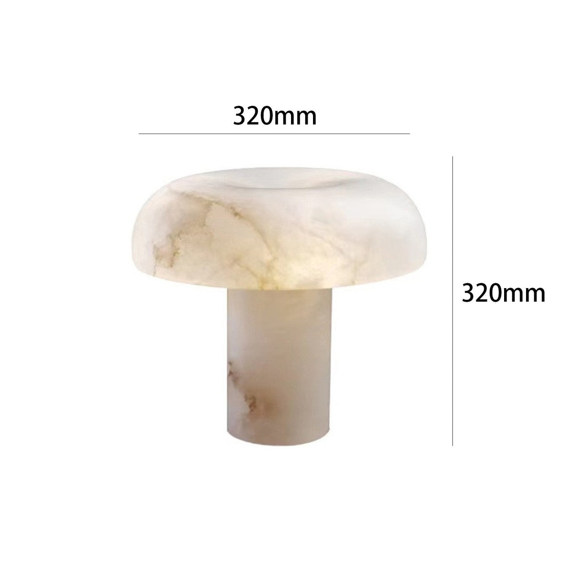 Patterned glass mushroom lamp illuminated