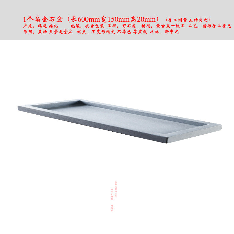 Slim gray stone bonsai water garden tray