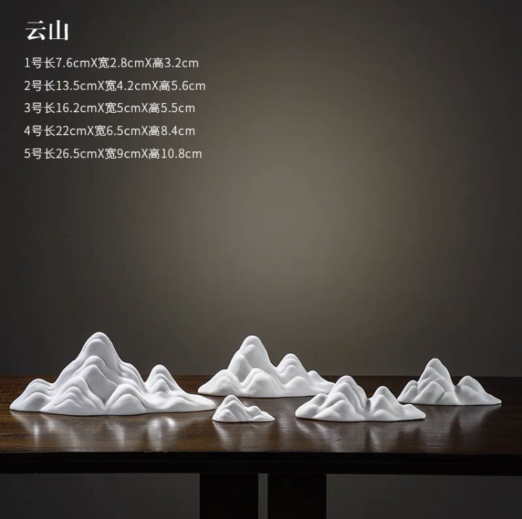 New Chinese Ceramic Mountain Sand-Tray Landscape – Pavilion, Scholar & Snow Peak Zen Tabletop Decor Collection