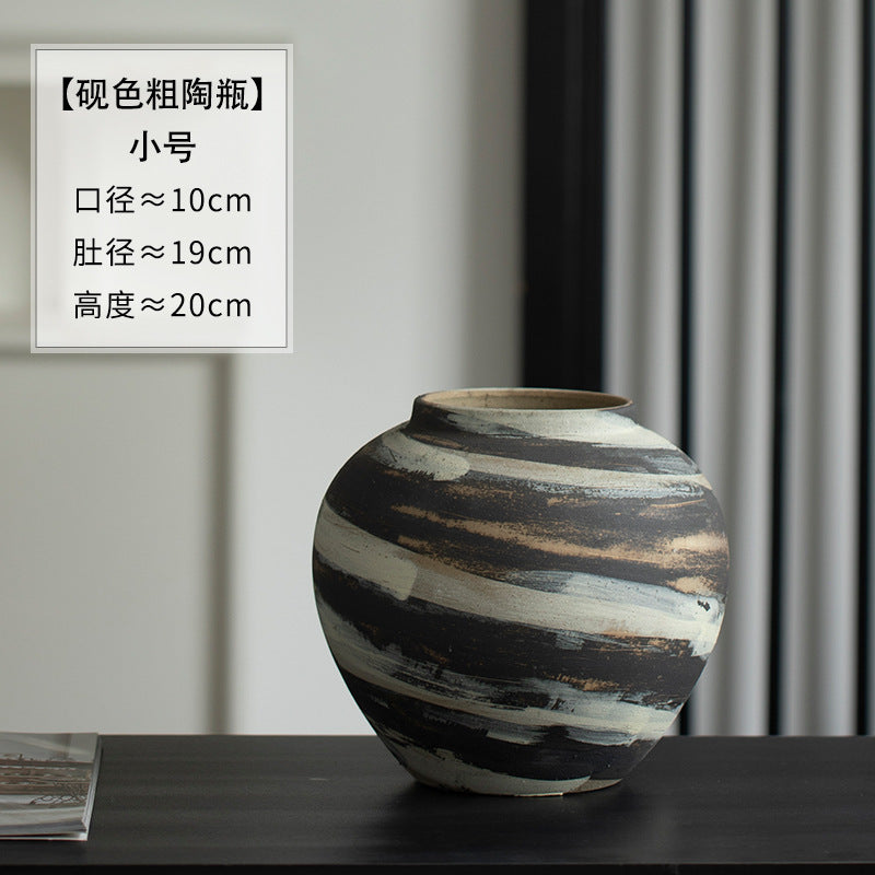 Small rustic charcoal cream ceramic vase 20 cm high