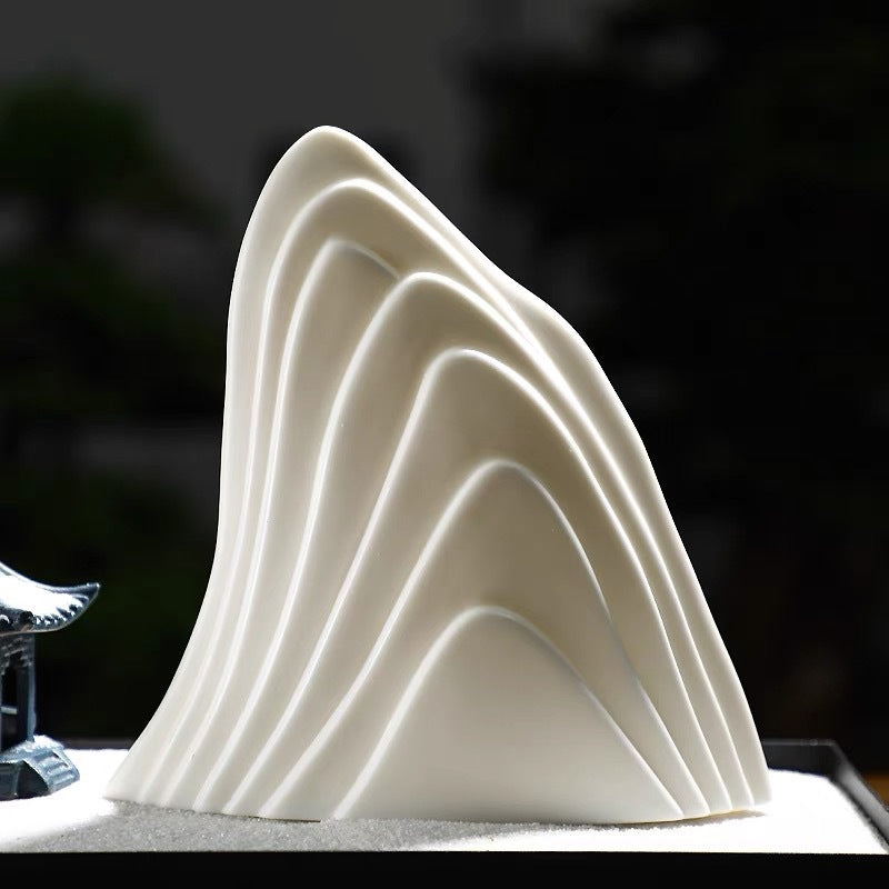 New Chinese Ceramic Mountain Sand-Tray Landscape – Pavilion, Scholar & Snow Peak Zen Tabletop Decor Collection