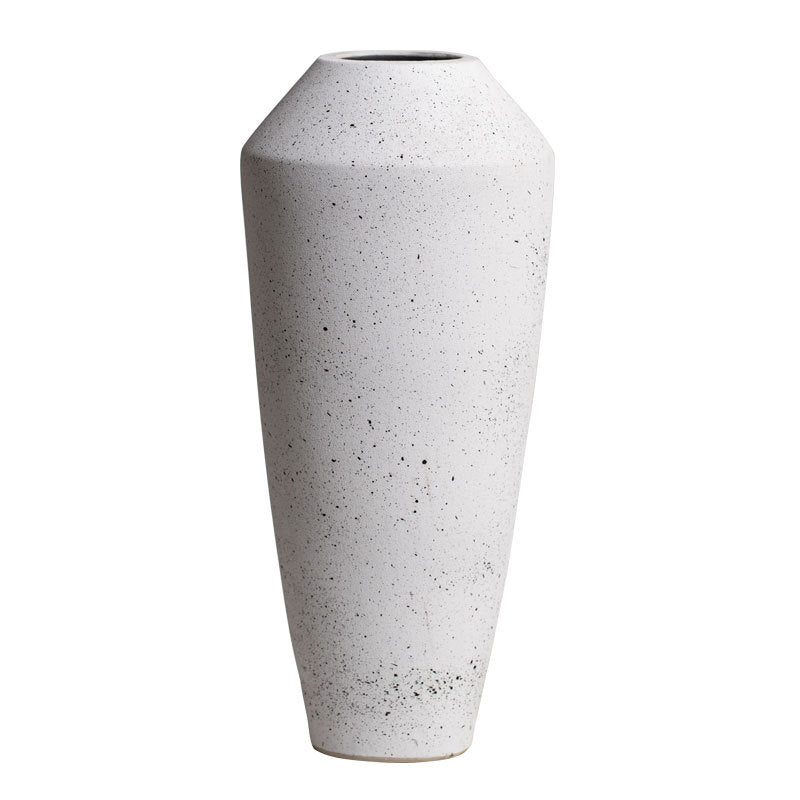 Ivory white speckled ceramic vase isolated product view