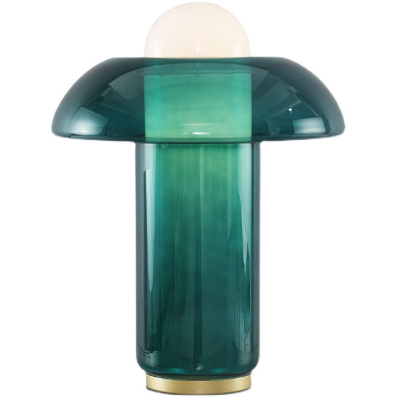 32cm by 43cm green glass mushroom lamp front view